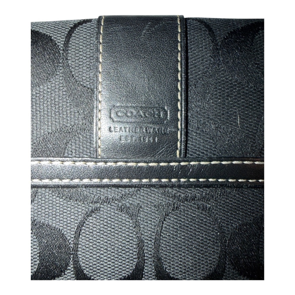 Coach Black Signature Canvas/Leather Compact Flat Wallet - Picture 2 of 10